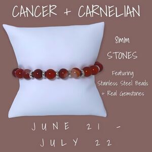 NWT Wool + Pepper Co. Zodiac + Gemstone - Cancer + Carnelian Bracelet (Silver)